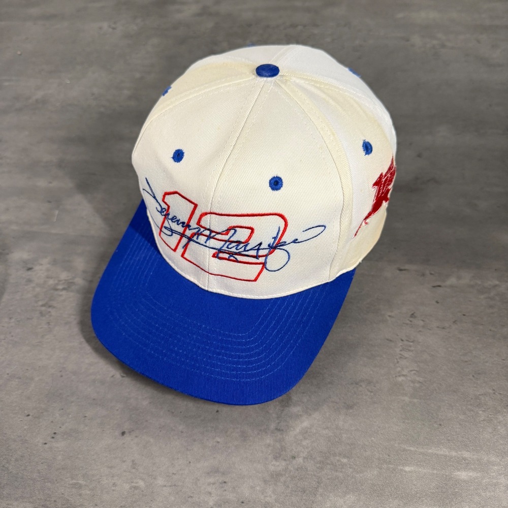 Vintage 90s KC Mobil 1 Racing Snapback Hat White Blue Jeremy Mayfield 12 Pegasus